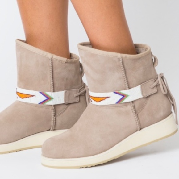 Australia Luxe Collective Joshua Shearling Boots with Beaded Bands Size 6 - Picture 2 of 16